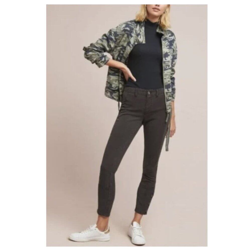 Anthropologie Women's Mid Rise Skinny Ankle Pants Button Cuffs Black Size 28
